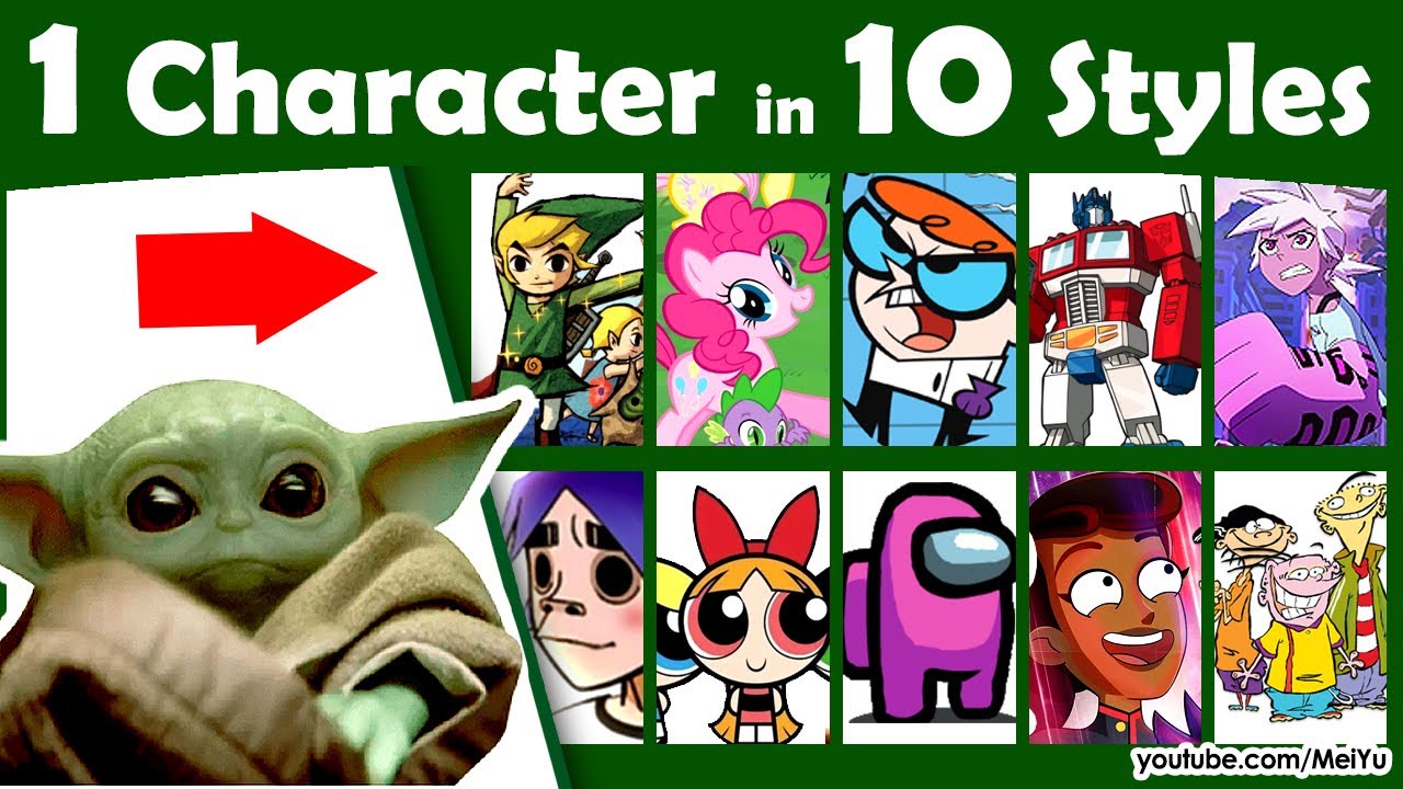 Draw Baby Yoda Grogu in 10 Art Styles Challenge | 1 Character in 10 Styles | The Mandalorian Mei Yu