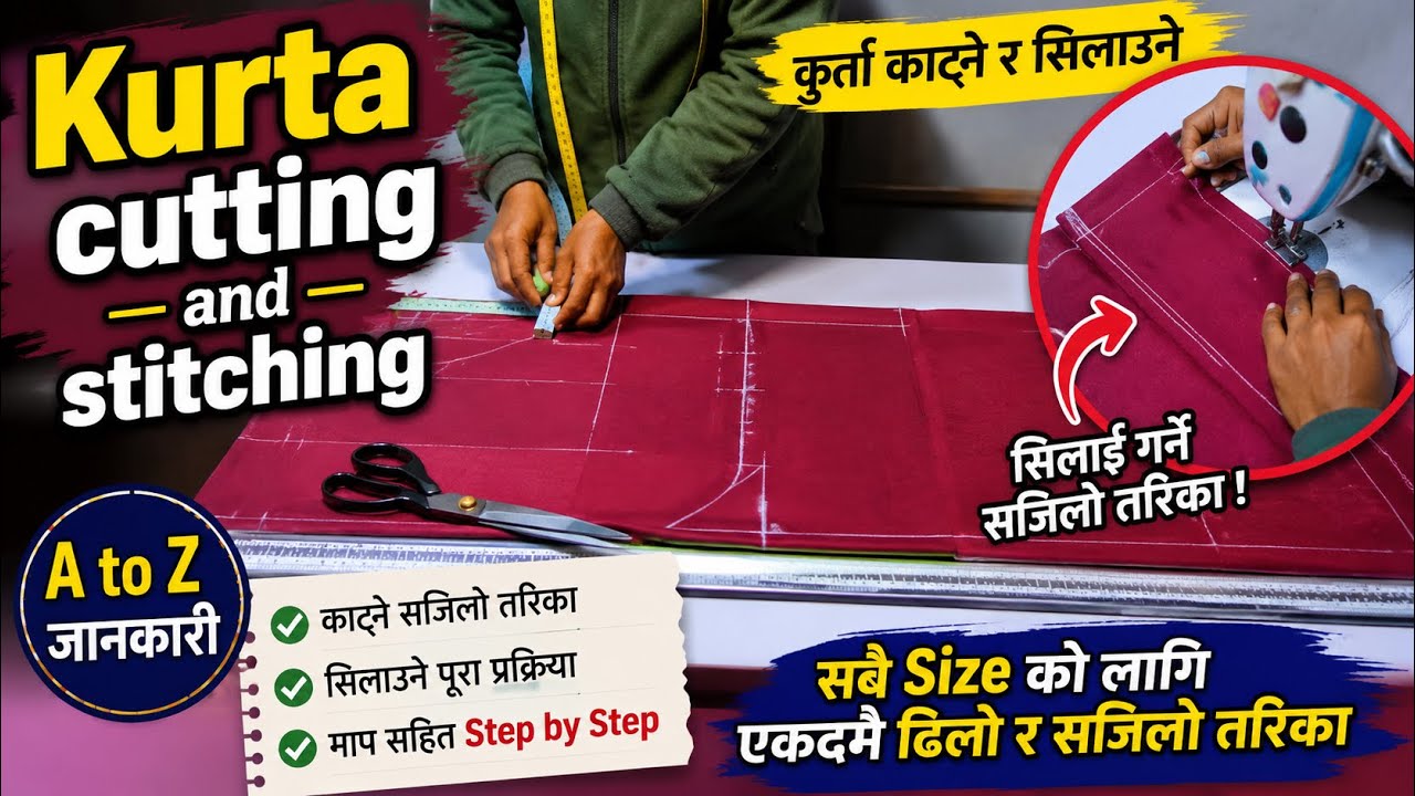 Kurta cutting and stitching कुर्ता काटेर सिलाई गर्ने सजिलो तरिका। @nepalisilaikatai 