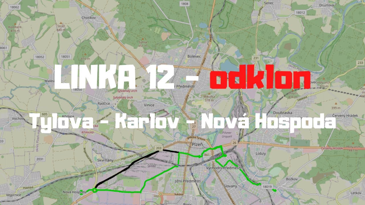 [Plzeň] {Operativn&iacute; odklon} Linka 12 | Tylova - Jižn&iacute; předměst&iacute; - Nov&aacute; Hospoda | pohled zepředu