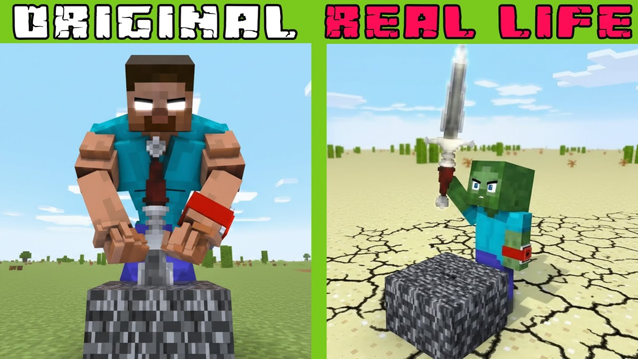 Zombie Becomes Herobrine in Sword Challenge ⚡⌚ | Original vs Real Life | Minecraft Animation