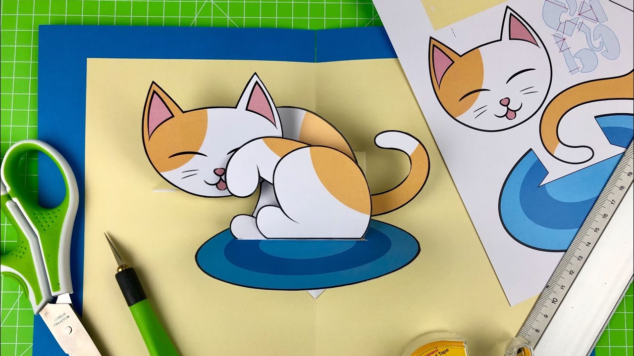 Pop-up kitten - Pop-Up Card tutorial With Free template (download link in description)