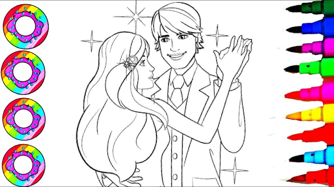 Rainbow Learning Coloring Disney's Barbie and Ken Dancing Coloring Book l How to Color Learn Colors