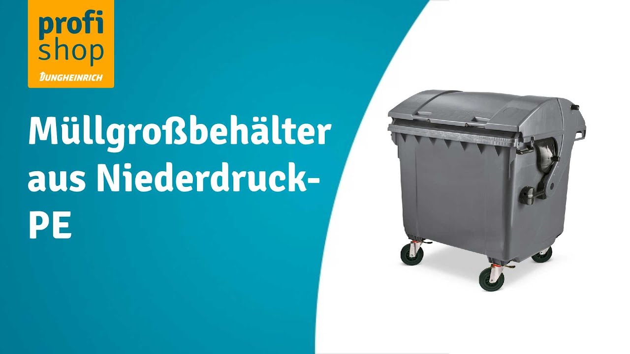 M&uuml;llgro&szlig;beh&auml;lter aus HDPE, 1.100 Liter, gem. DIN EN 840-2, mit 4 Lenkrollen, anthrazit