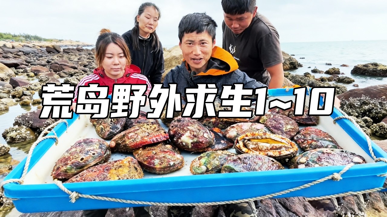 带美女无人荒岛野外求生（1~10）：台风来袭气温骤降，挖点野山姜熬汤暖身，赶海摸到巨型鲍鱼清蒸真好吃【户外平头哥】
