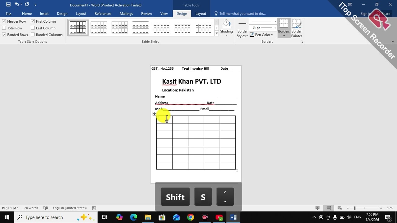 How to Make Invoice Bill In Ms word