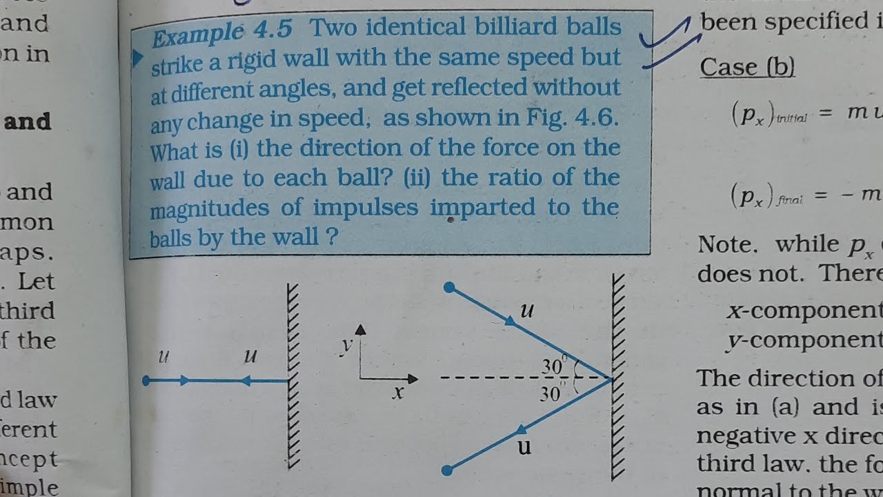 Two identical billiard balls strike a rigid wall with the same speed but at different angles, and ge