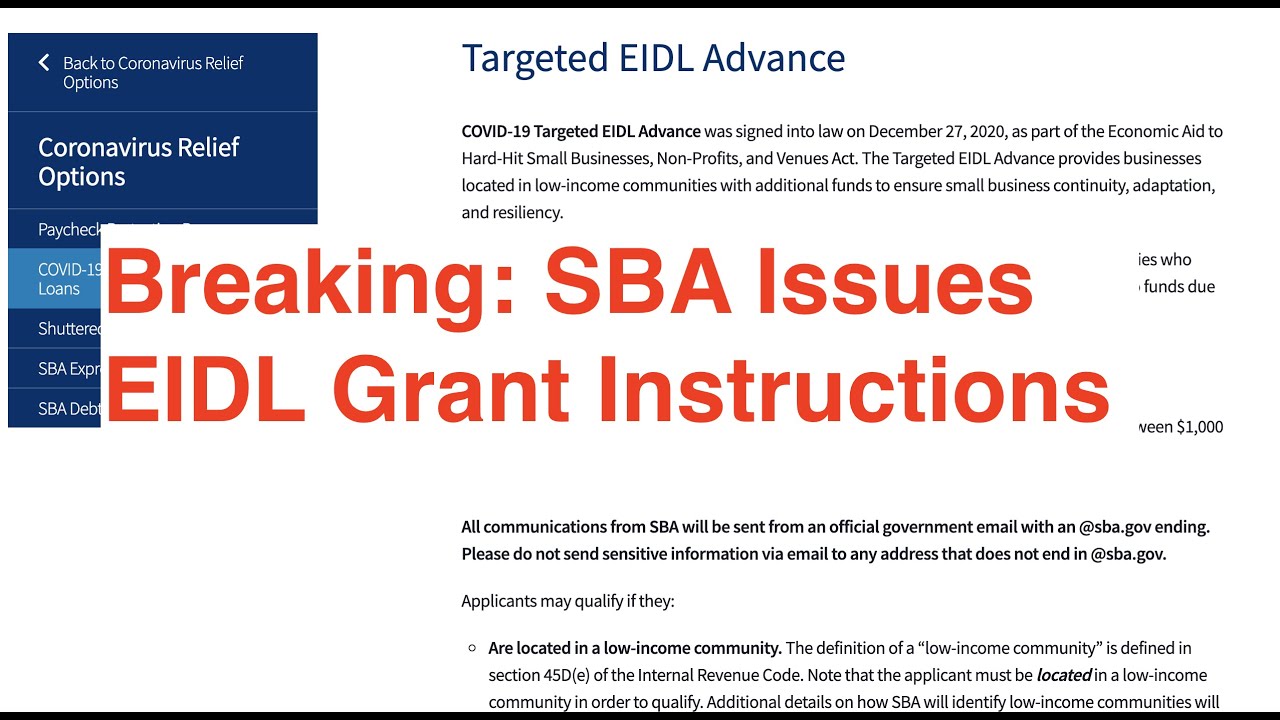 Breaking News: SBA Issues Guidance on EIDL Grants and Targeted EIDL Grants