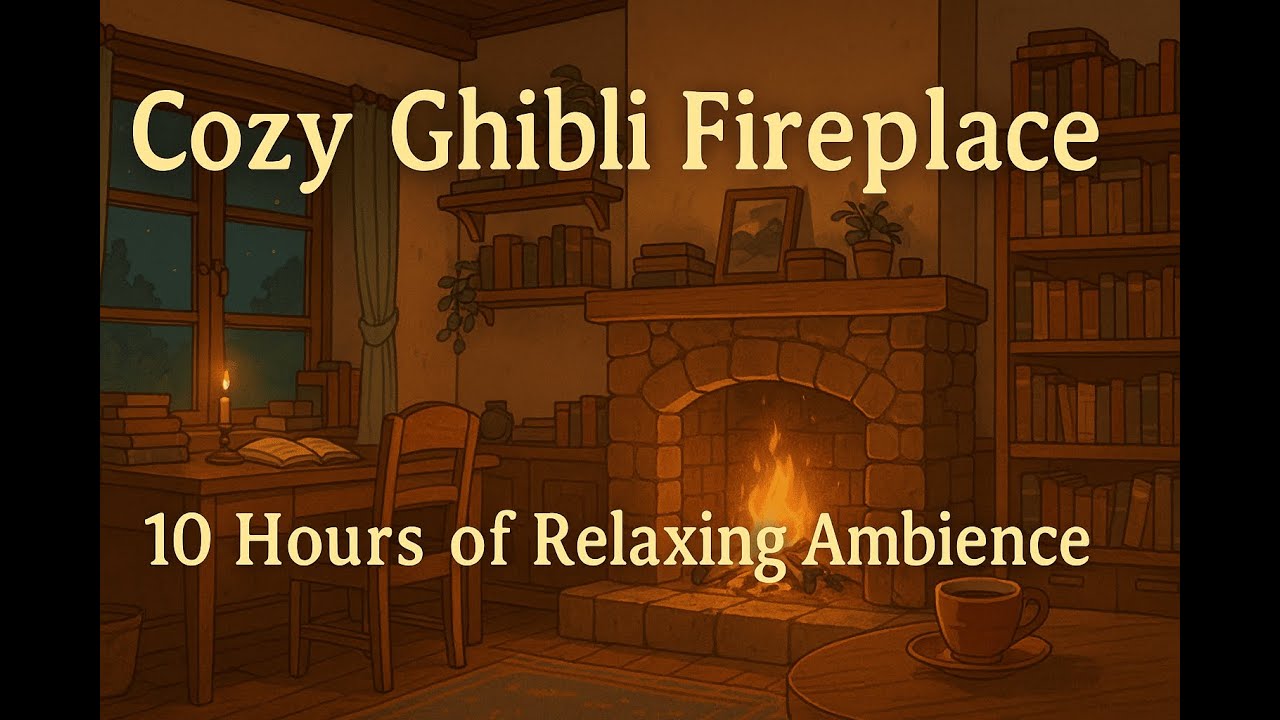 10 Hours Cozy Fireplace Ambience Ghibli Dorm Room – Warm Fire Sounds for Sleep, Study & Relaxation