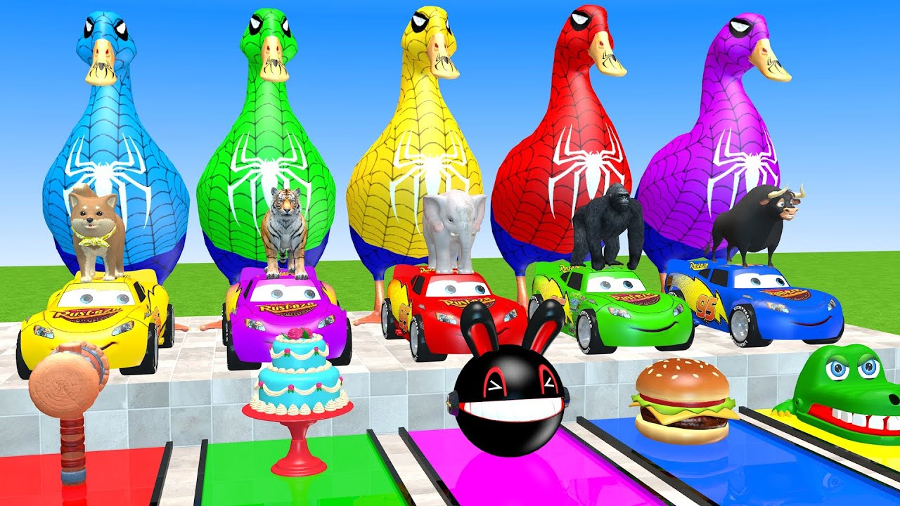Long Slide Game With Elephant Dog Hippo Gorilla Bufalo Pacman 3d Animal Cage Game Funny 3d Animals