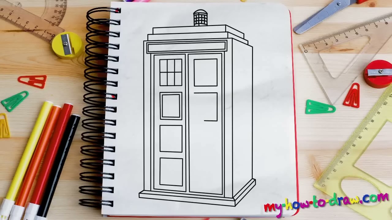 How to draw Tardis from Doctor Who - Easy step-by-step drawing lessons for kids