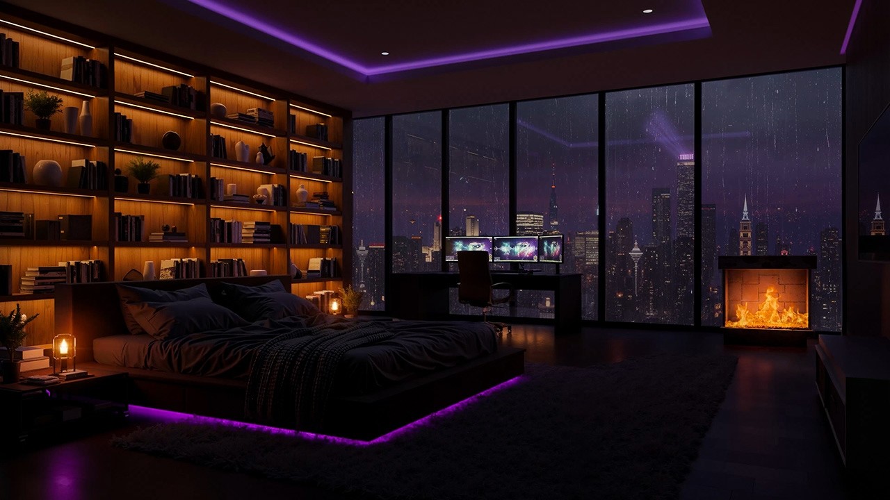 Rainy City Night Bedroom 🌧 Soft Piano Music for Deep Sleep & Relaxation
