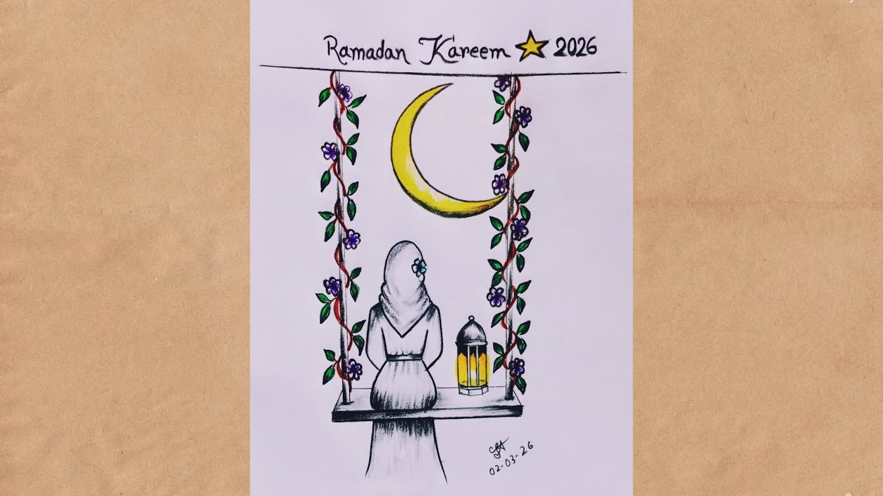 ✨ Ramadan special drawing  ✨💫||Girl with hijab 🧕 and moon 🌙 drawing#drawing#hijabigirl#ramadankareem