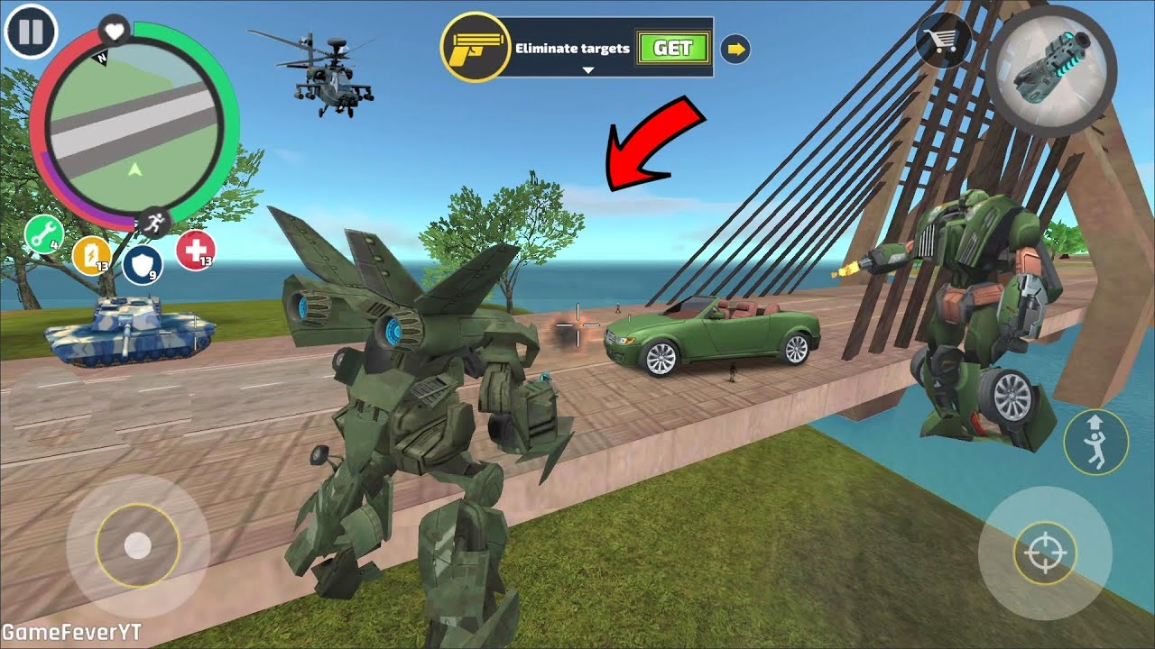 Rope Hero Vice Town - (Transformer Jet Airplane Fly on Bridge) Giant Transformers Robot Fight Tanks