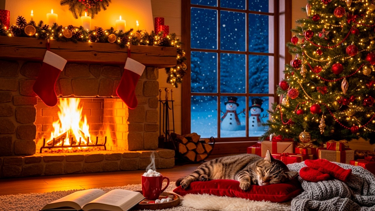Nighttime Cozy Cabin 🌙 Rain on Roof & Fireplace Crackles — Pure Relaxation