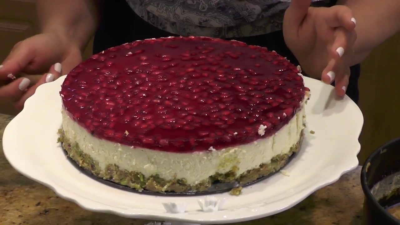 pistachio pomegranate cheesecake كيك الجبن مع الفستق والرمان samira's kitchen # 196