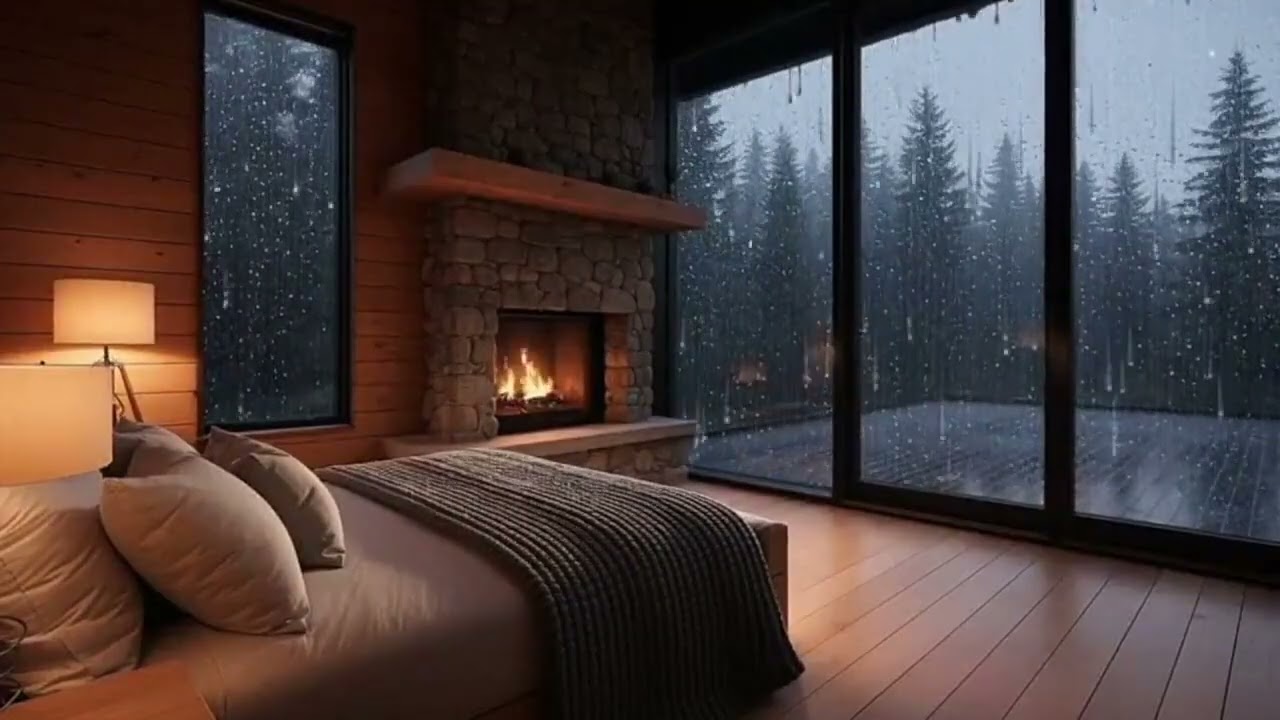 Soft Rain Outside a Luxury Cabin at Night | Luxury Sleep Ambience Youtube