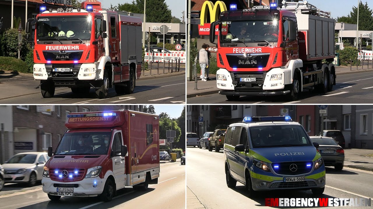 [Gebäudebrand] Einsatzfahrten Feuerwehr, Rettungsdienst & Polizei in Eschweiler