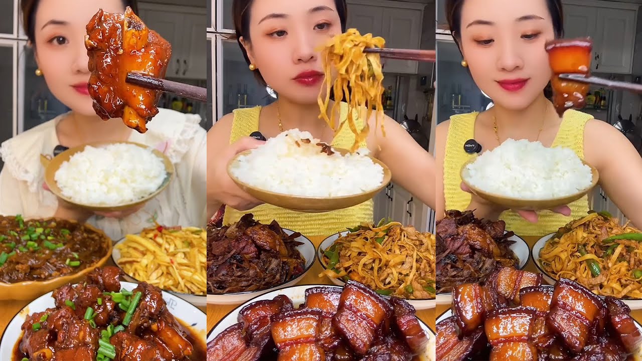 Mukbang Mie Goreng Pedas Daging Babi Saus Kental Nasi Hangat Bikin Nagih