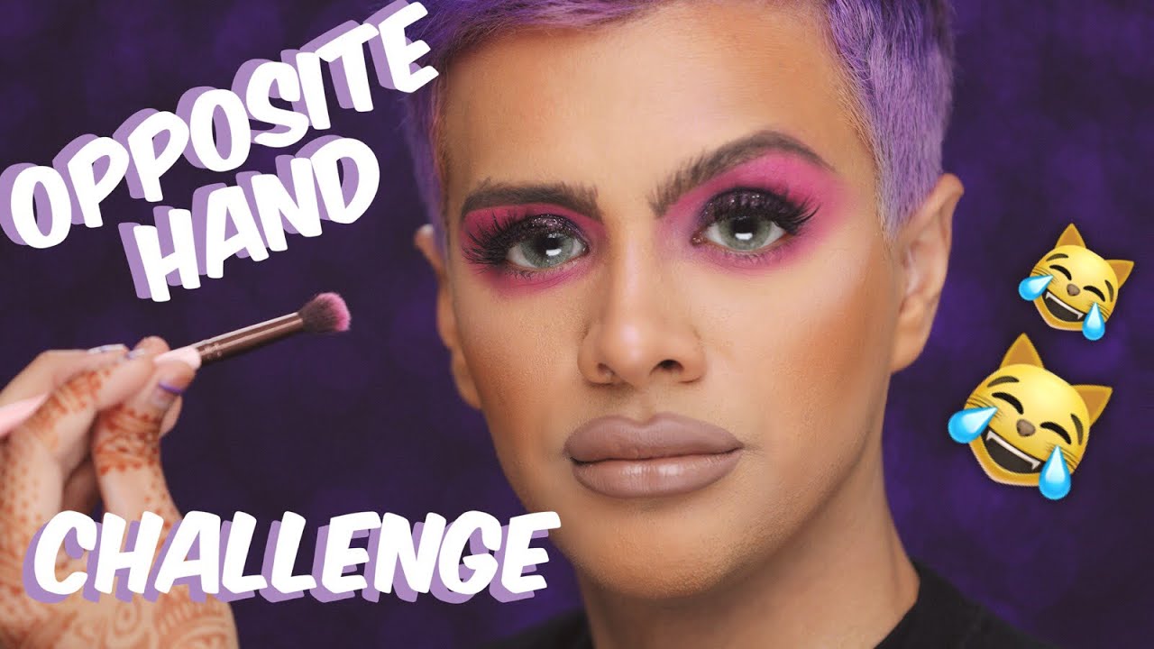 FULL FACE USING ONLY THE OPPOSITE HAND MAKEUP Challenge | Gabriel Zamora