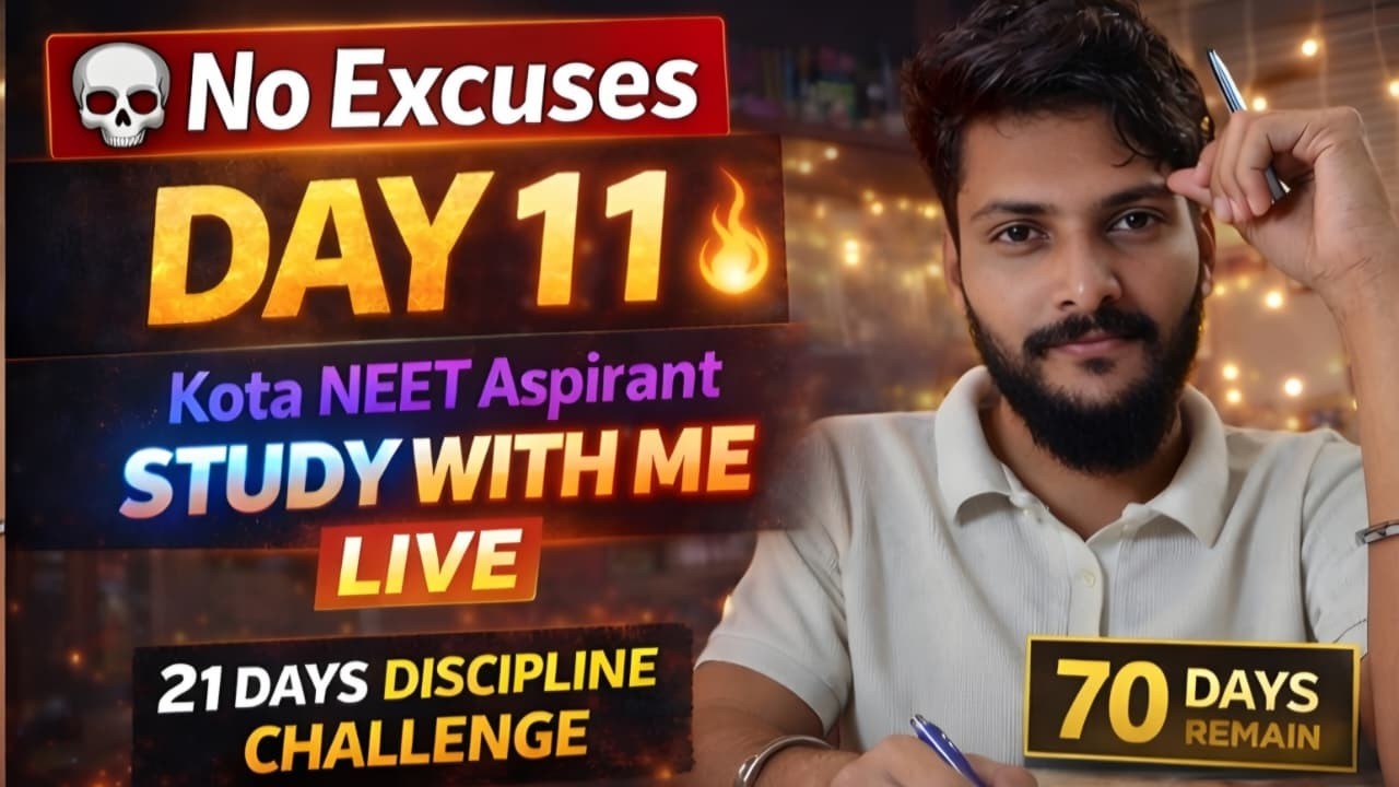 13 Hour Study With Me LIVE 🔴 | Day 11/21 Discipline Challenge | NEET 2026 Aspirant in Kota |