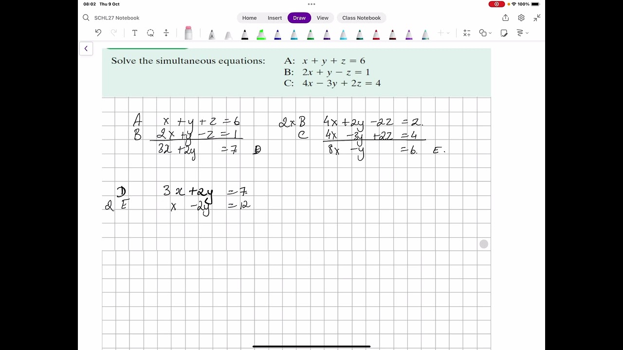 Simultaneous equations in three variables