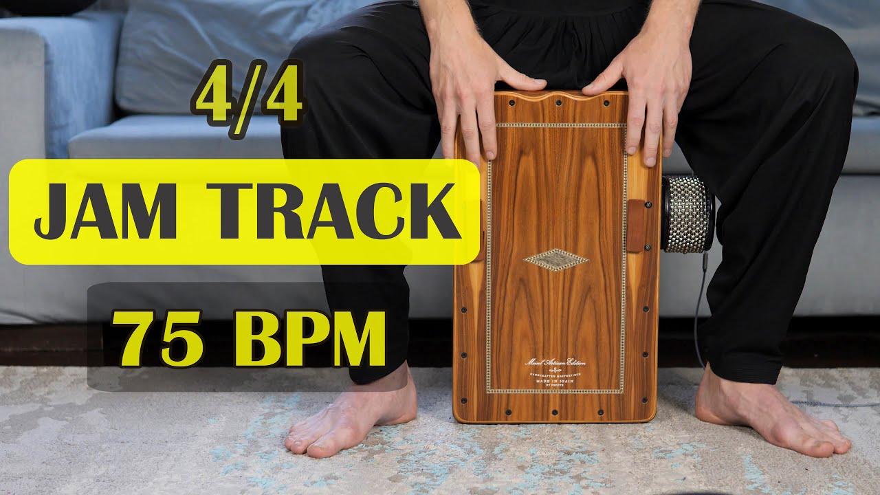 Drum Backing Track for Practice 75 BPM - 4/4. Cajon. Live Metronome. Playback for training.