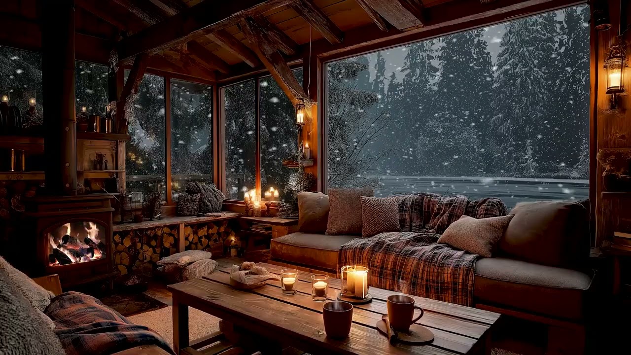 Cozy Winter Ambience ❄️ Soft Music & Fireplace for Sleep, Focus
