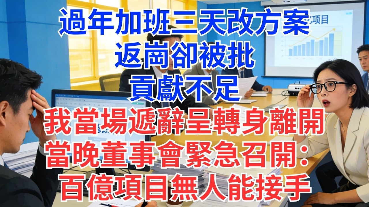 春節連加三天班修改方案，開工竟被說『貢獻不夠』！我立刻遞出辭呈離職，當晚董事會緊急召開：百億專案整個卡住，沒人搞得懂#為人處世#生活經驗#情感故事#职场