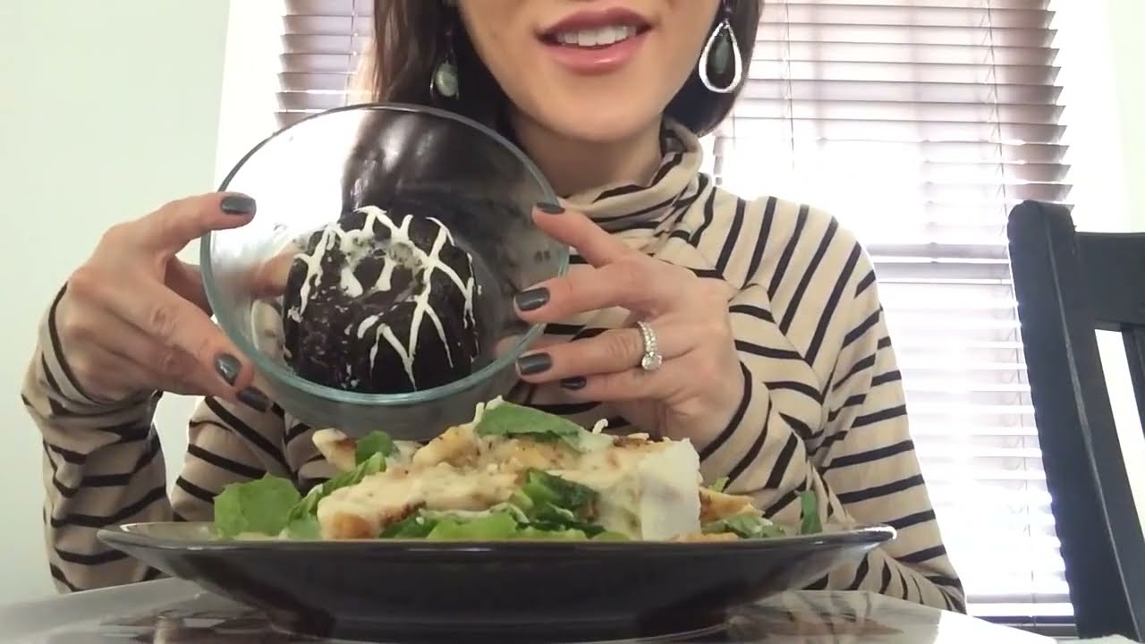 ASMR Eating Sounds  Chicken Cesar Salad and dessert!!