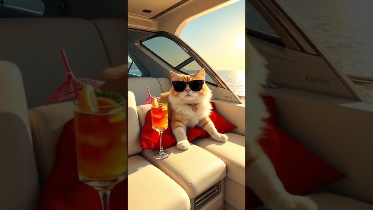 Just a luxury cat enjoying the sunset in style 😎🛥️ 