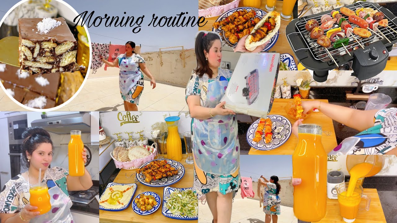 روتين صباحي☀️في فصل الصيف واخيراً جاتني فرحت بيها🥰عصير منعيش كيك بدون فرن غداء بالشوى