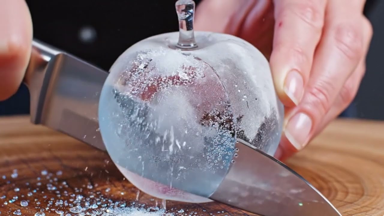 Satisfying Frosted Glass Apple Slicing ASMR | Crispy Ice & Glass Cutting 