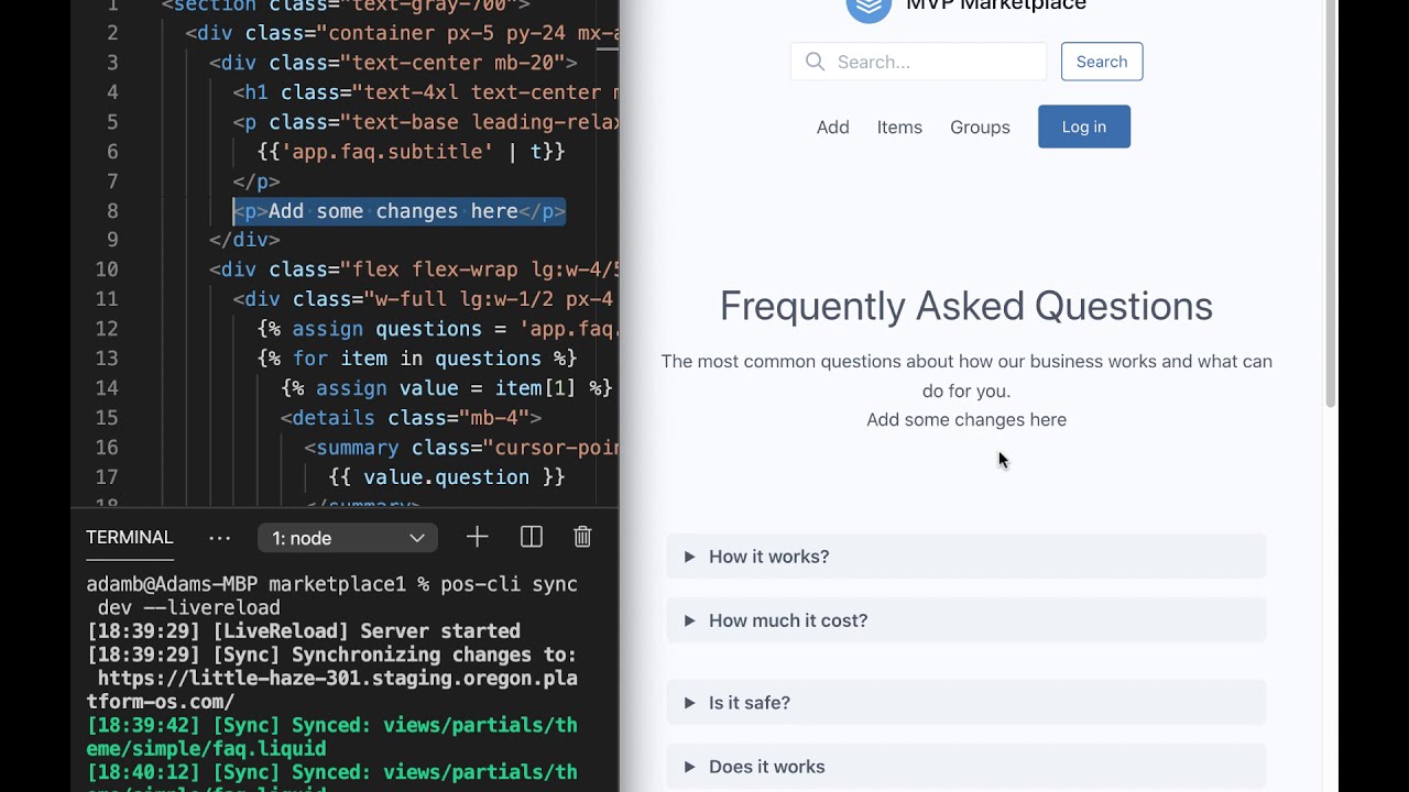 platformOS Command Line Interface file sync and live reload for your website