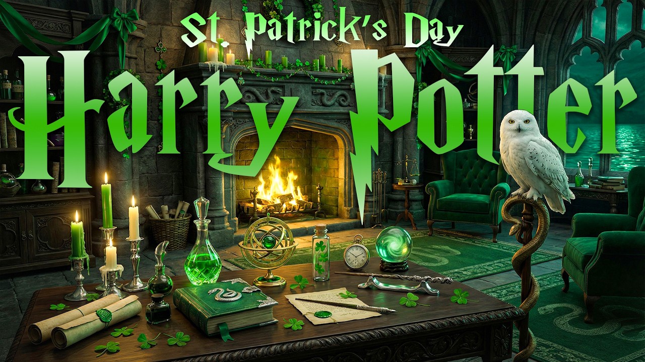 St. Patrick’s Day in Slytherin Common Room 🔥☘️ Cozy Hogwarts Fireplace Ambience | Harry Potter Music