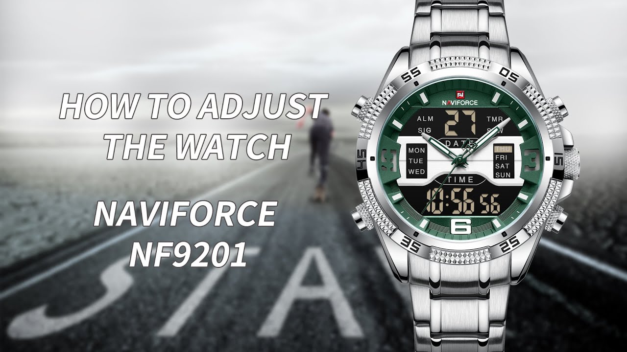 НАСТРОЙКА ВРЕМЕНИ — Мужские спортивные часы NAVIFORCE NF9201 с многофункциональным двойным дисплеем