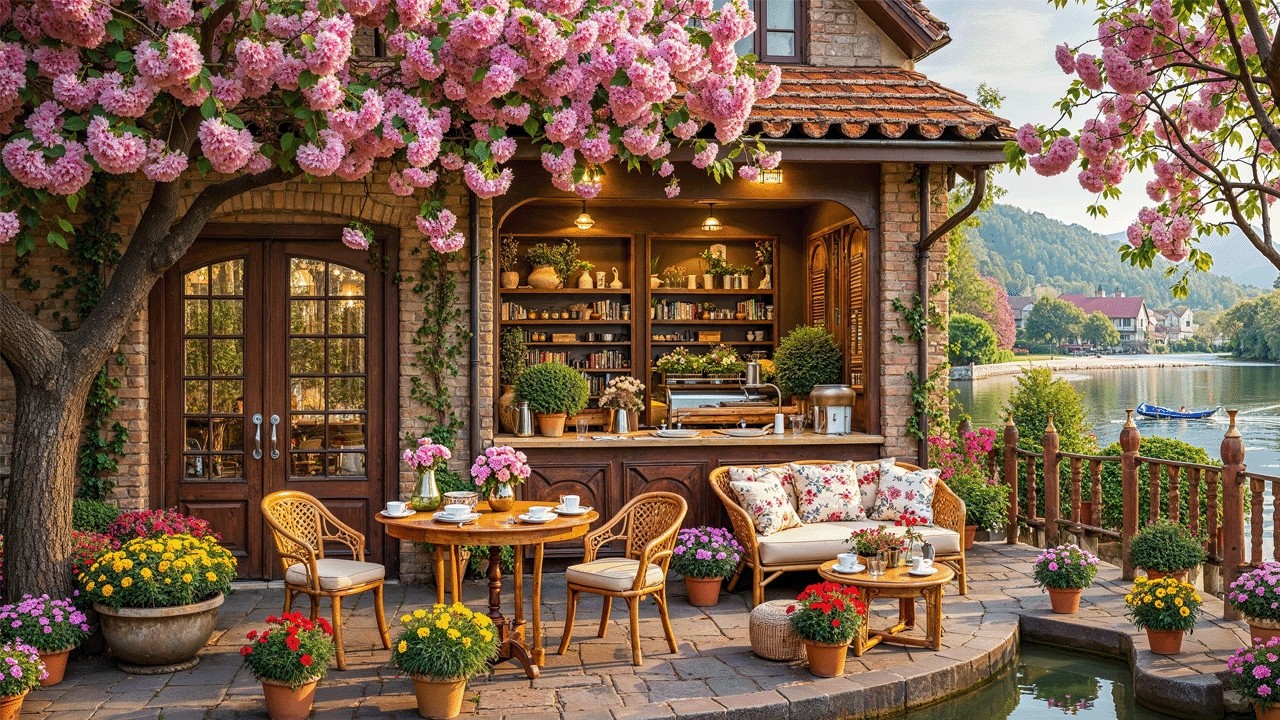 🌺Calming Morning Jazz Music at Cozy Spring Coffee Shop Corner with Forest Sounds for Positive Mood