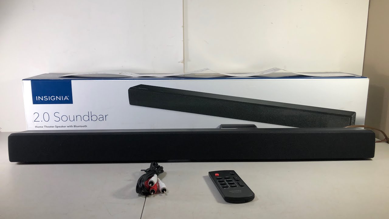 Insignia NS-HSB318 2.0 Channel Soundbar Digital Amplifier Bluetooth Remote & Box