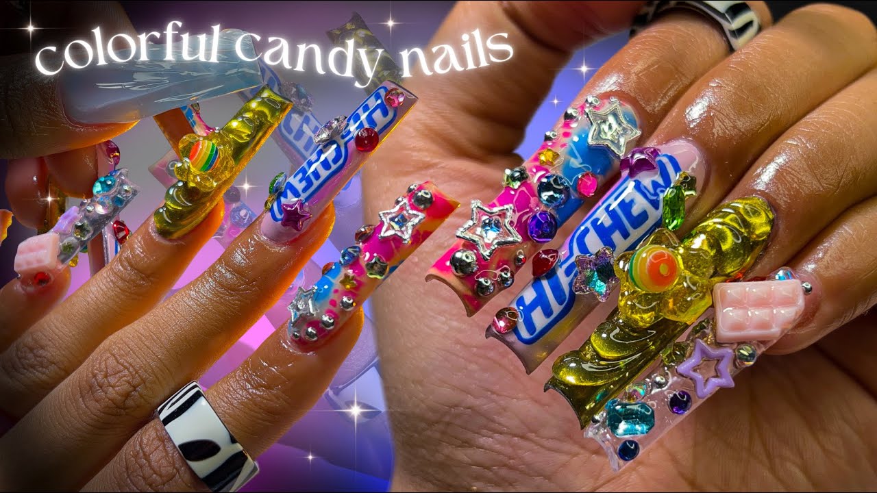 Colorful Candy Nails!🍬🍭✨| watch me do some nails that I wasn’t prepared for☠️