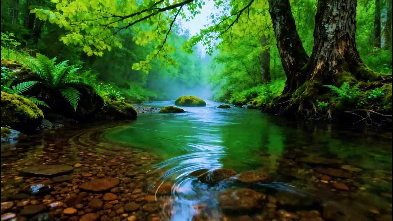 Soothing Forest Ambience Experience | Relaxing River Flowing Sounds | Gentle Birds Chirping Ambience