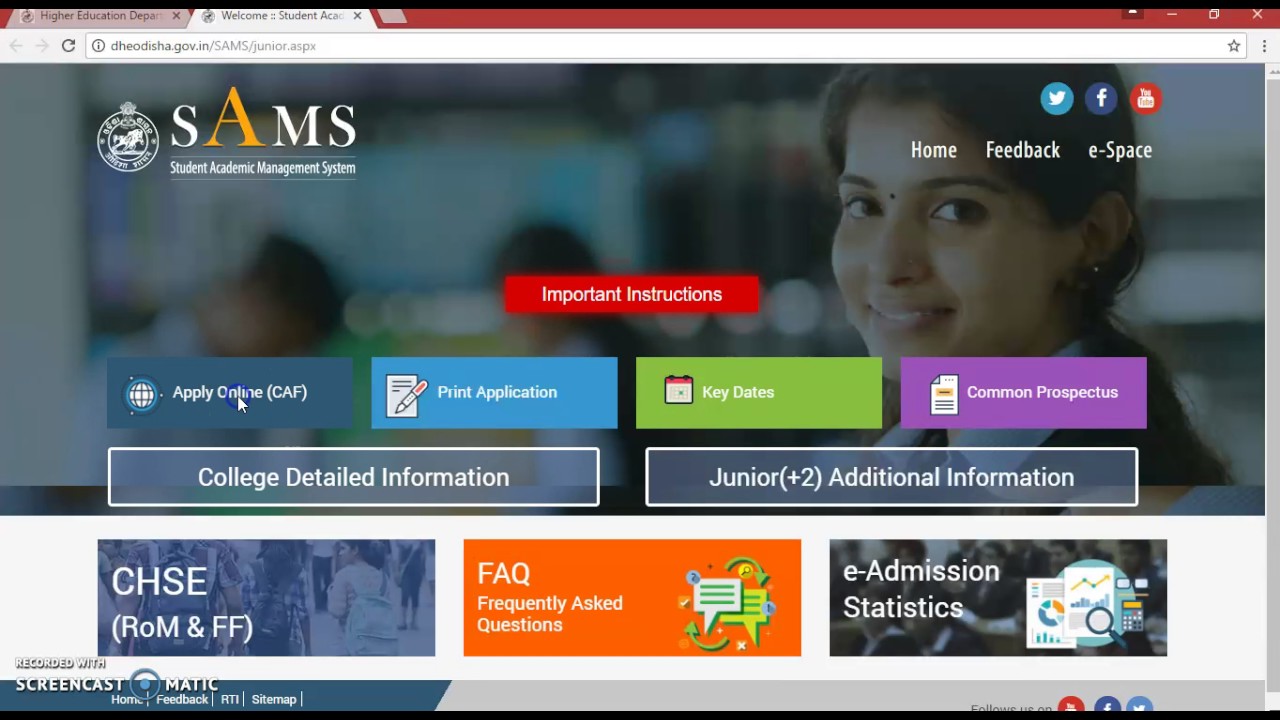Online 12th admission form 2017-18
