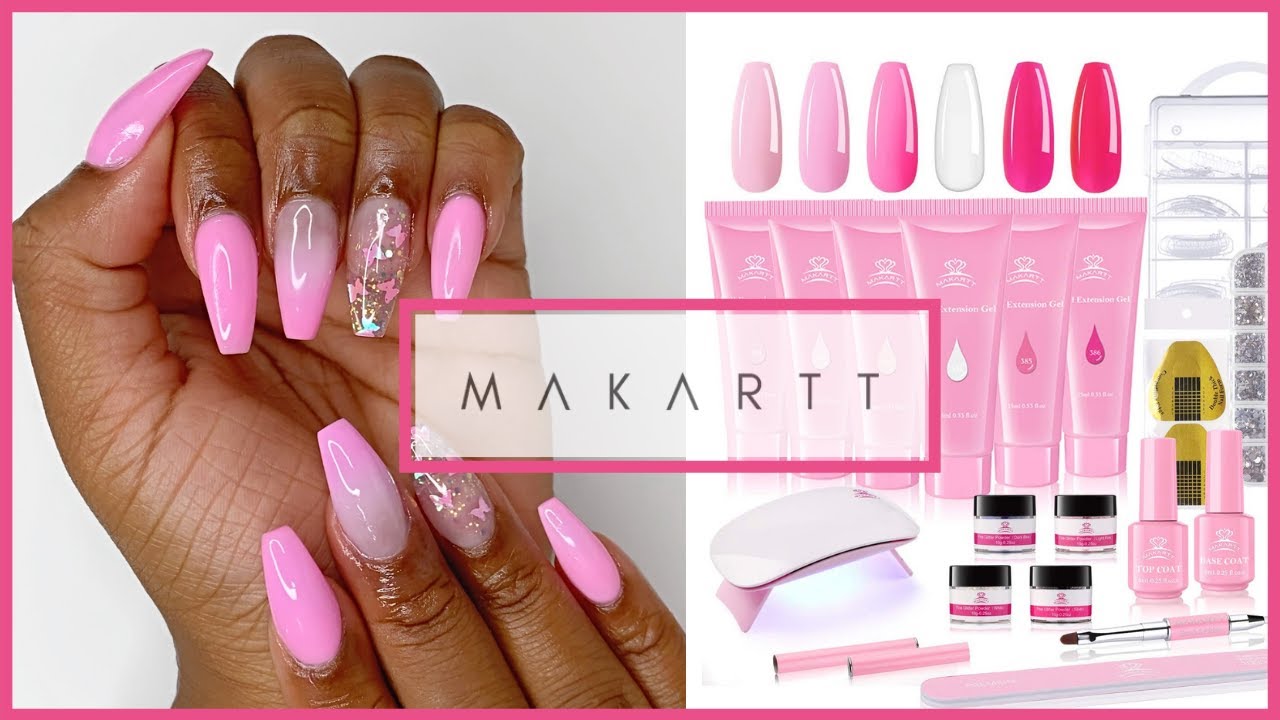 Trying MAKARTT Pink Polygel kit! | DOING MY OWN NAILS AT HOME 💅🏽😱