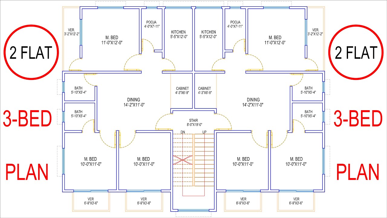 HOUSE PLAN DESIGN | EP 341 | 1800 SQUARE FEET TWO-UNIT HOUSE PLAN | LAYOUT PLAN