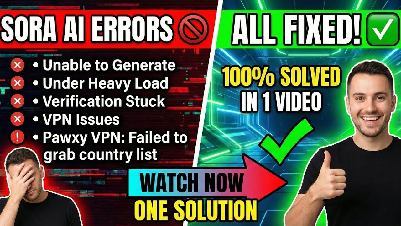 Sora AI All Errors FIXED! ✅ Unable to Generate, Heavy Load & VPN Issue Solved (100% Working)