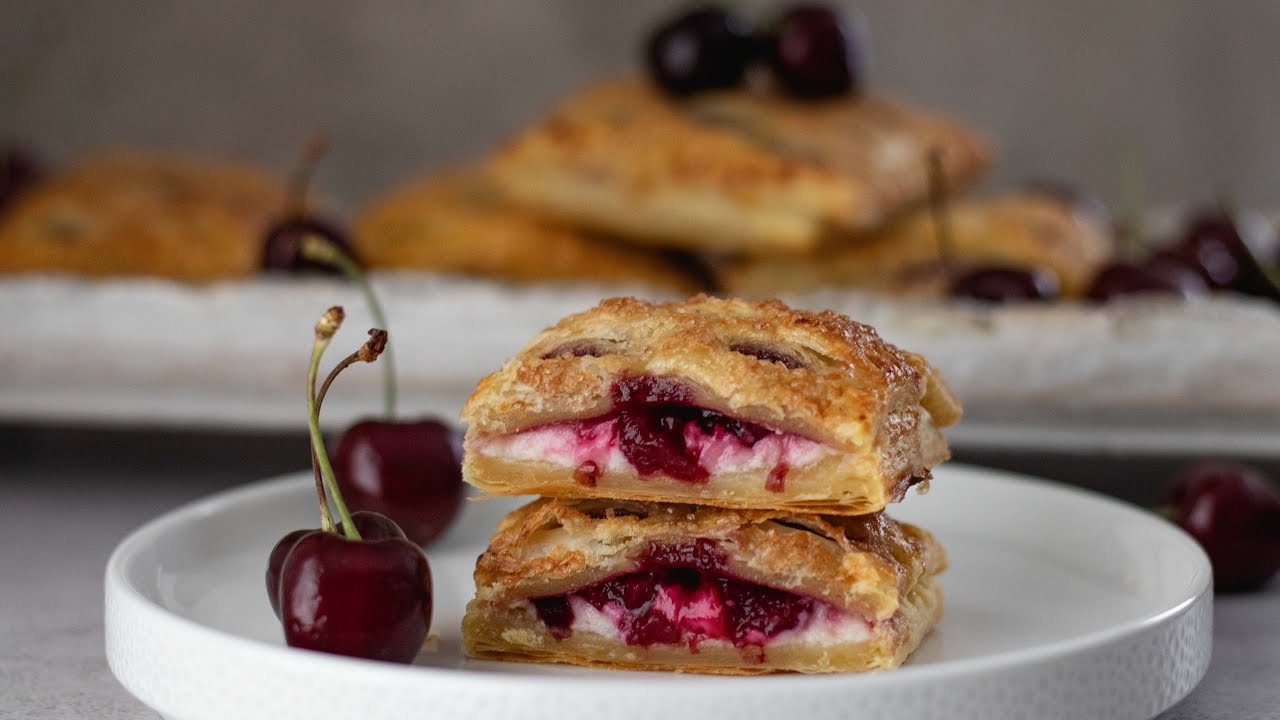 Cherry Pastry Pies with Cream Cheese Filling | Easy Puff Pastry Dessert Recipe