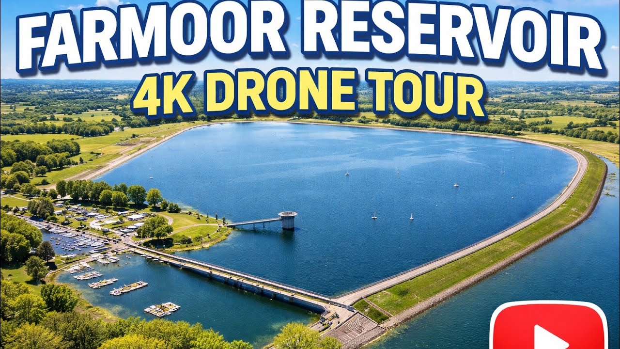 Farmoor reservoir Oxfordshire 4k HD Cinematic Aerial drone footage 