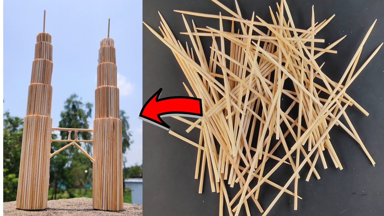 Miniature petronas Twin towers with bumboo stick। Stick art and craft ideas.