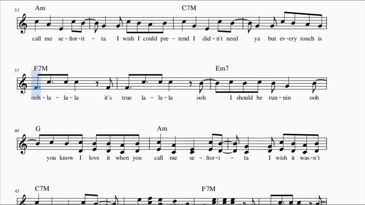 Señorita (Shawn Mendes, Camila Cabello) Backing track with Sheet Music
