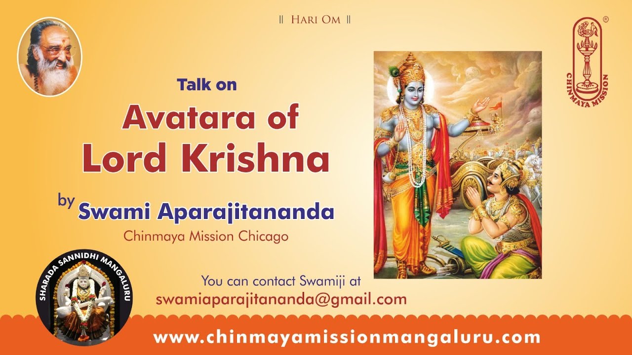 Avatara of Lord Krishna - Talk in English by Swami Aparajitananda, Chinmaya Mission Chicago