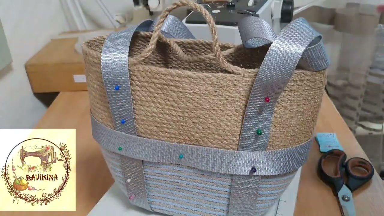 Сумка из шнура в технике зигзаг,сумка-шопер, сумка-корзинка .DIYсумка из шнура.Учусь шить из шнура.