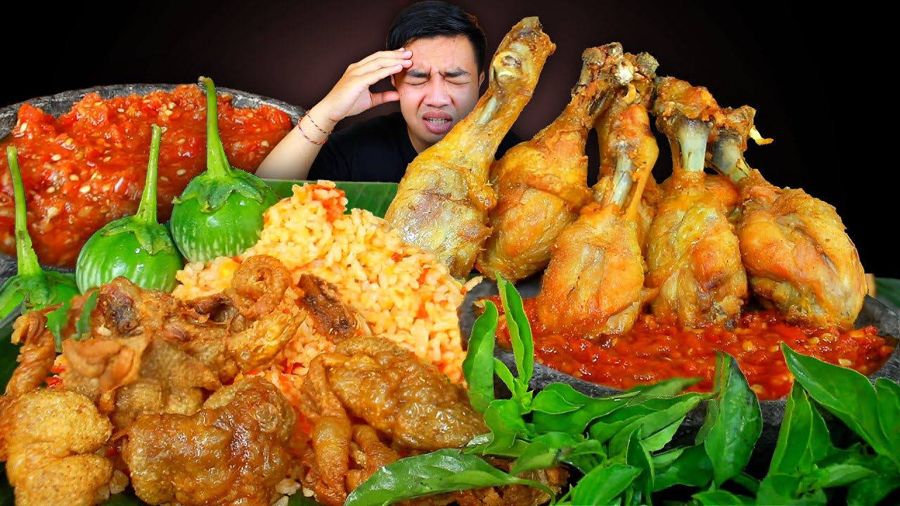 MUKBANG AYAM GORENG KULIT KRISPI COCOL SAMBAL COBEK PEDAS + NASI GURIH PEDAS